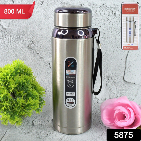 800ml Stainless Steel Water Bottle – Leak-Proof Thermos Flask for Travel, Gym, Office, Home Use (1 Pc)