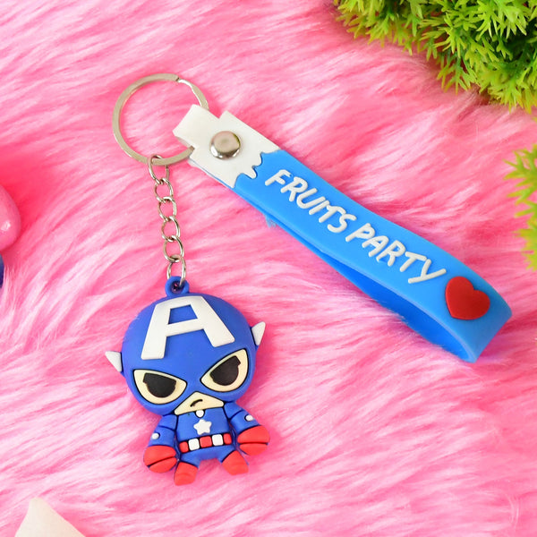 Cute Cartoon Silicone 3D Key Chain with Metal Hook & Strap (Pack of 1)