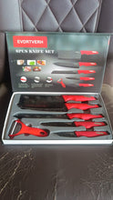 Kitchen Knife Set with Marble-Coated Blades & Red Handles (6 Pc)